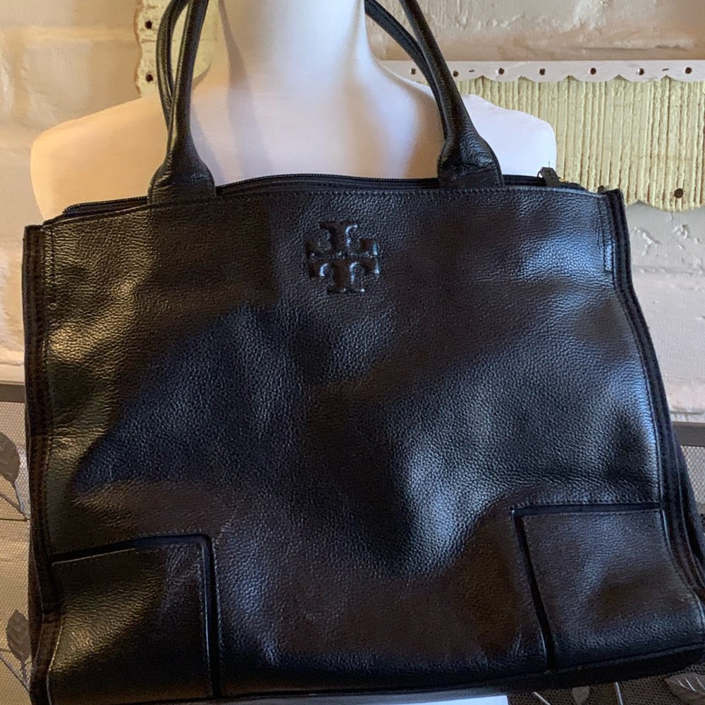 TORY BURCH Leather Ella tote bag~rare black.